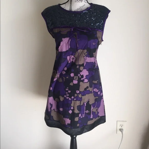French Connection | Dresses | French Connection Sequin Neck Sleeveless  Abstract Print Purple Dress | Poshmark